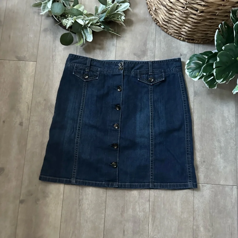 Y2K Ann Taylor Denim Button-Front Skirt Stretch